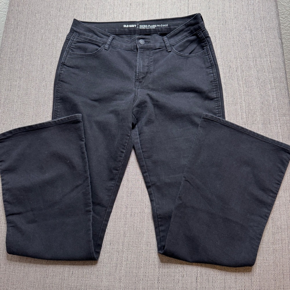 Old Navy Womens Mid Rise Micro Flare Jeans Black Size 10 Regular Stretch